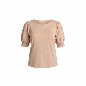Design History Blush Pink Puff Sleeve Crochet Top Women’s Size M Boho Tee